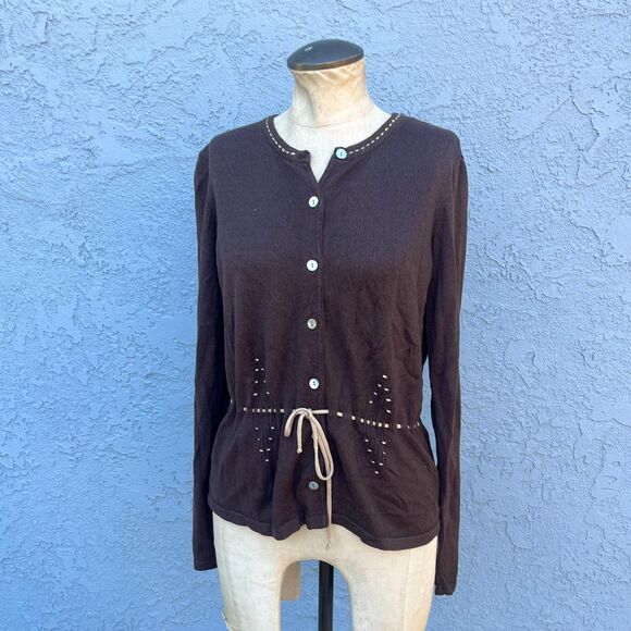 90s Brown Cardigan in Large Liz Claiborne preppy minimalist goblincore - Picture 8 of 13